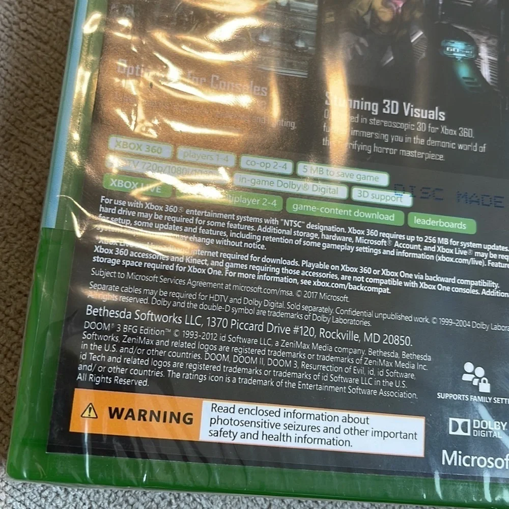 Xbox one 360 doom 3 bfg edition video game